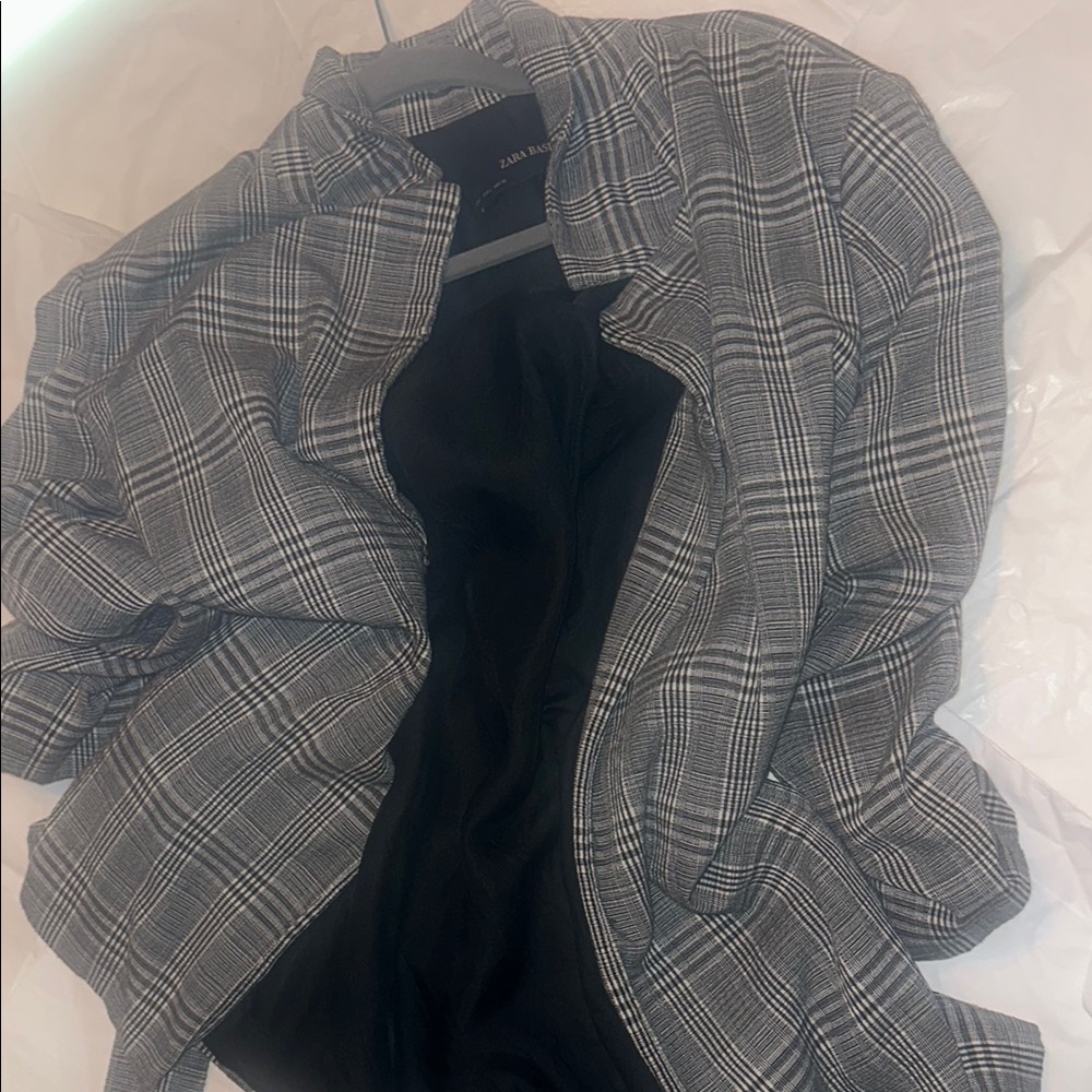 Zara Charcoal and White Checkered Blazer